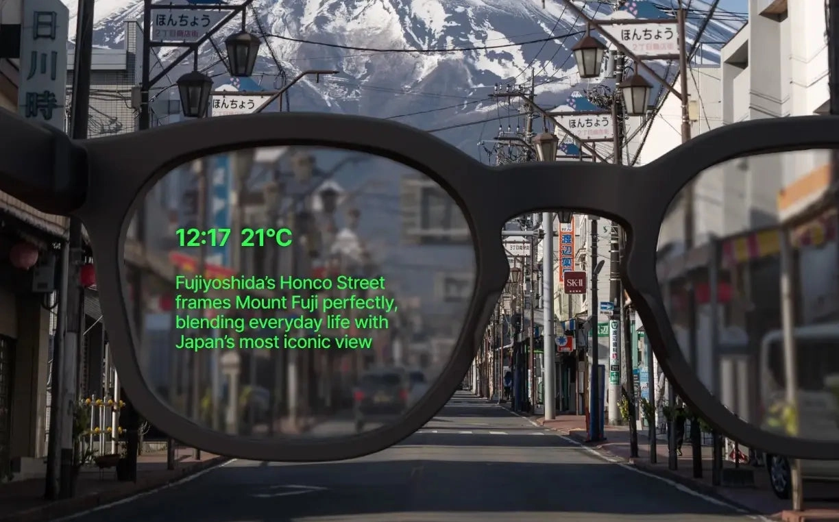 A covered street seen through a pair of MIRA glasses with a green readout